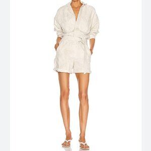 Citizens of Humanity Willa Belted Cotton Linen Utility Romper Sand Castle